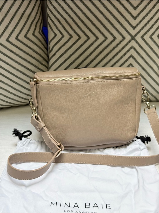 Mina Baie Handbags - Mina Baie Nude Beige Leather Crossbody Bag with Gold Hardware
